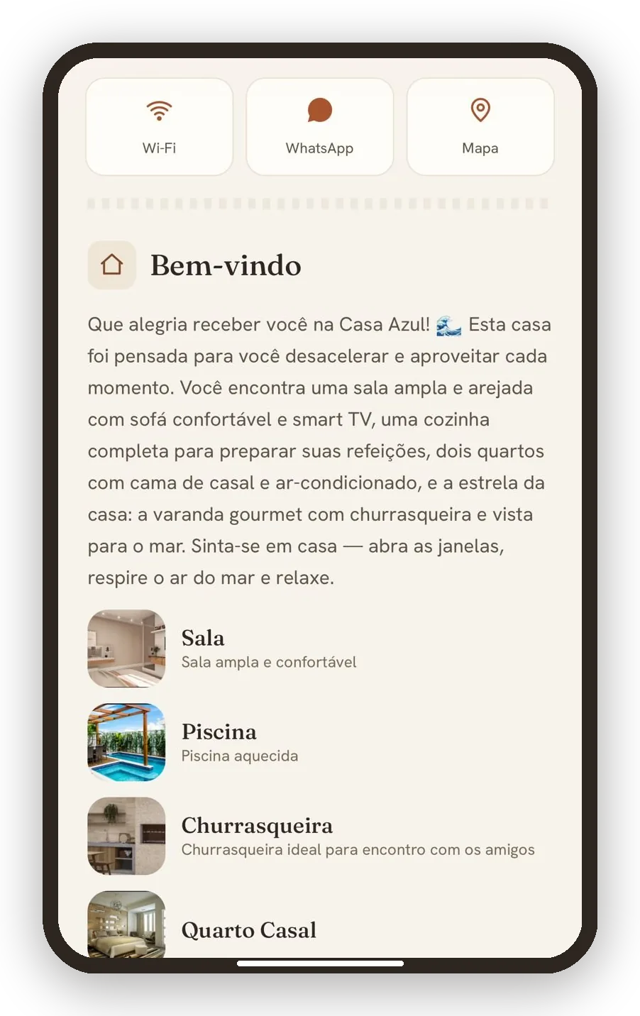 Aba A casa com descrição dos cômodos
