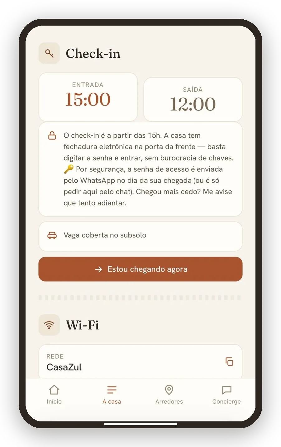 Check-in com horários e fechadura eletrônica