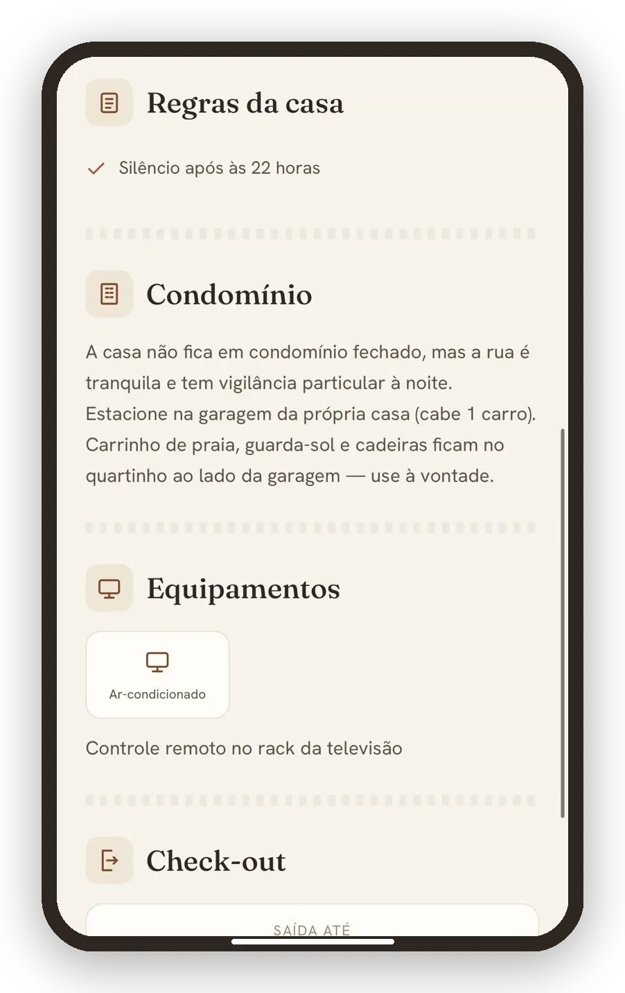 Regras da casa e equipamentos